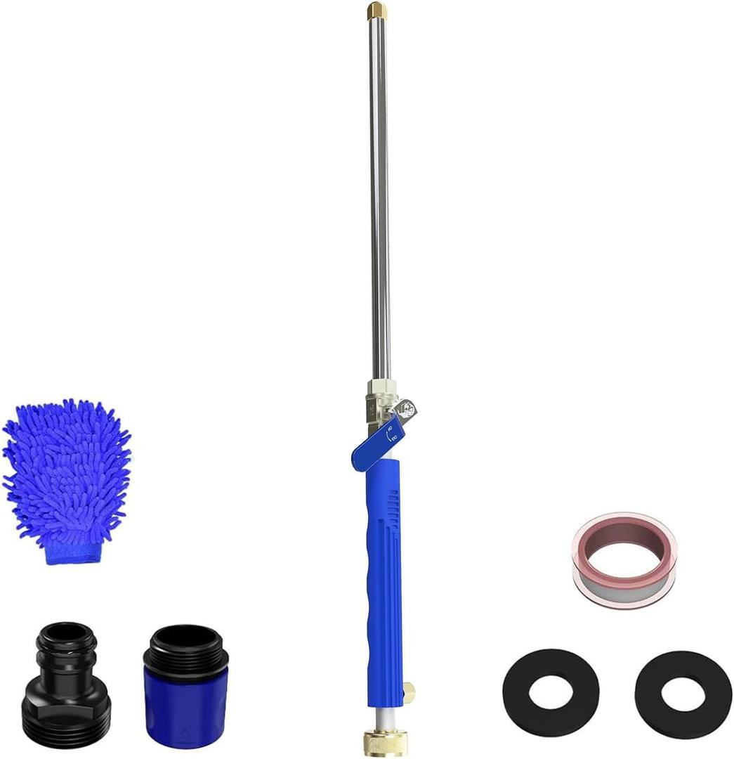 Buyplus Jet Nozzle High Pressure Hose Nozzle, 2-in-1 High Pressure Power Washer for House, Jet Nozzle for Garden Hose Power Washer Wand with 2 Different Tips, Quick Connectors and Gloves, 18 Inch
