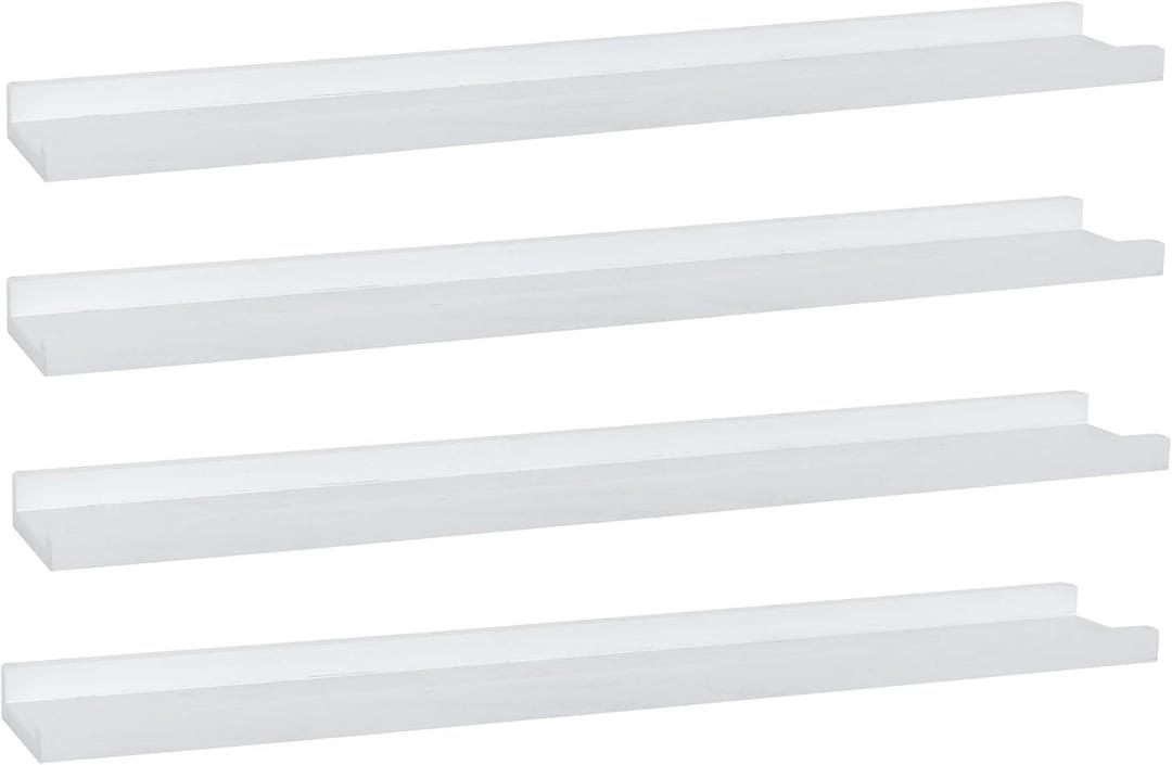 Long Floating Shelves 36 Inches Set of 4,Wood Picture Shelf for Wall with Ledge,Photo Frames Display Shelves Wall Mounted Rustic for Living Room Bedroom Kids Nursery,Home Decor (Rustic White)