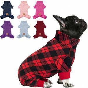 cyeollo Dog Pajamas for Small Dogs, Fleece Dog Pjs Thermal Doggie Onesie Soft Stretchy Sweaters in Cold Weather Winter Dogs Coat Pet Jammies Clothes for Puppy Female & Male, Buffalo Plaid XS (X-Small (chest Girth: 10"-12"))