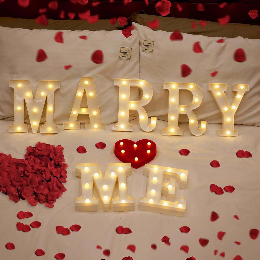 Marry Me Light Up Letters, LED Marry Me Sign for Proposal Decorations, Battery Powered Letter Lights for Proposal Engagement Wedding Decor