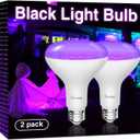 Onforu 2 Pack 120W Equiv LED Black Light Bulb, BR30 E26 Blacklight Bulbs for Glow in The Dark, 385-400nm, 15W Black Light Flood Light for Halloween Christmas Party, Body Paint, Fluorescent Poster