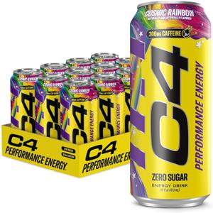C4 Performance Energy Drink with Zero Sugar, Cosmic Rainbow, 12pk (EXP 05/01/27)