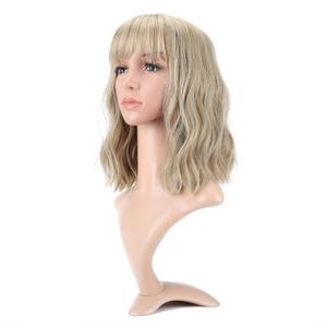 VCKOVCKO Natural Blonde Wigs With Air Bangs for Women Women's Shoulder Length Curly Wavy Synthetic blonde wig with bang Wigs Blonde Wig for White Women Girls (12", Mix Blonde)