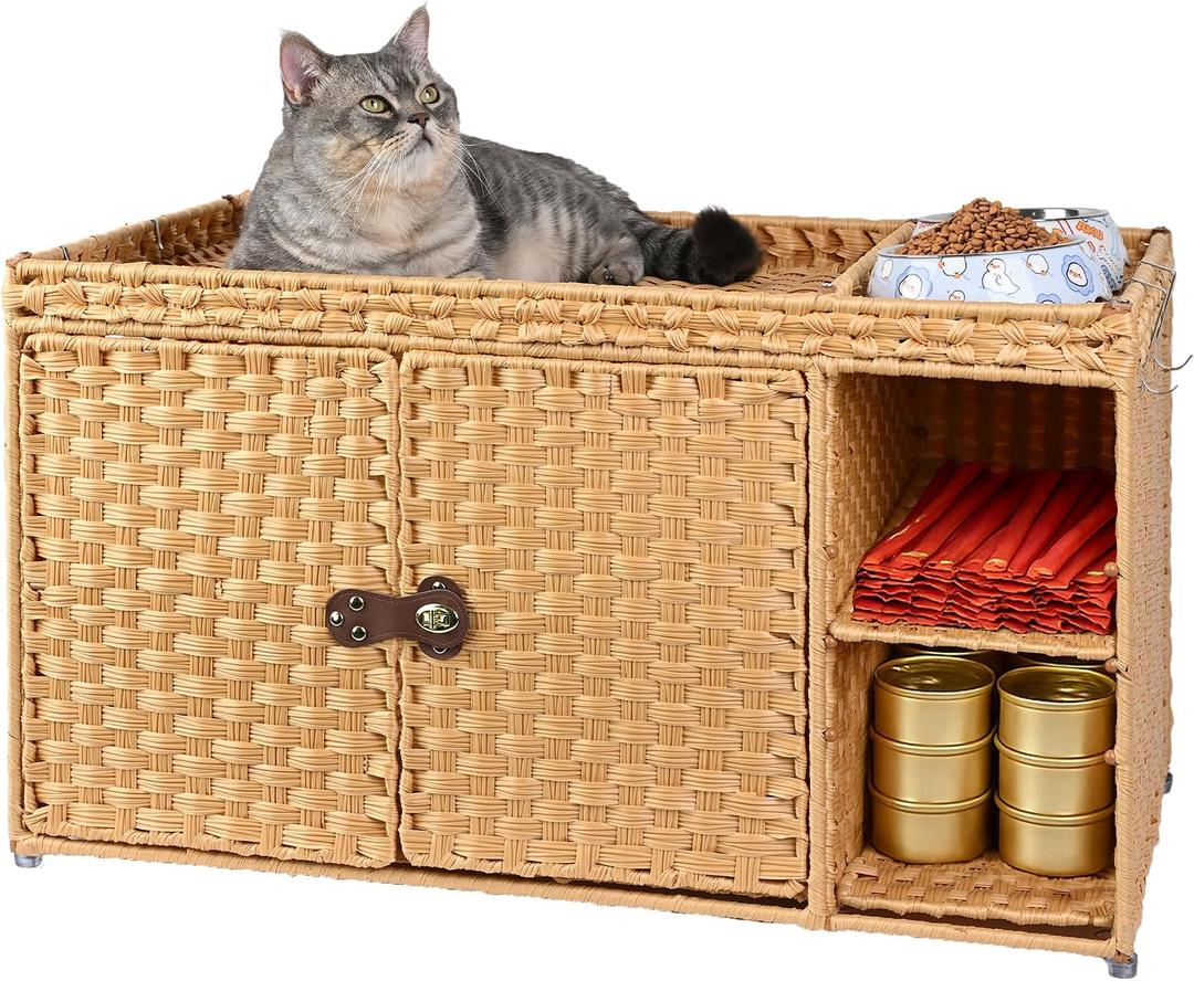 Cat Litter Box Enclosure Furniture, Rattan Litter Box Cover