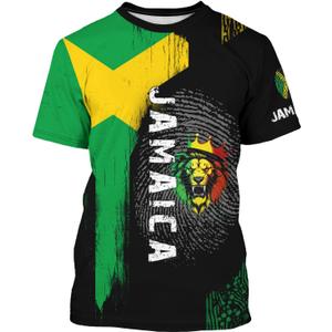 Men's Jamaican Flag T-Shirt Lion Print Short Sleeve Shirt Novelty Round Neck Top Jamaican Tee Unisex, Small