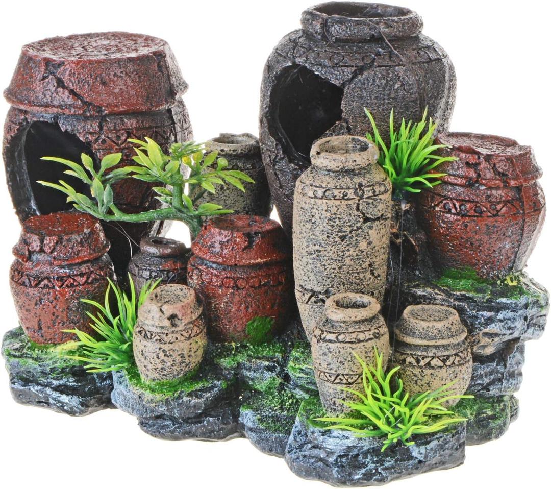 Saim Aquarium Barrel Decorations, Artificial Antique Barrels Crafts Landscaping Resin Decor Fish Tank Ornament for Betta Cichlids Hideaway Cave, Gold Fish Hideout, Reptile Tank