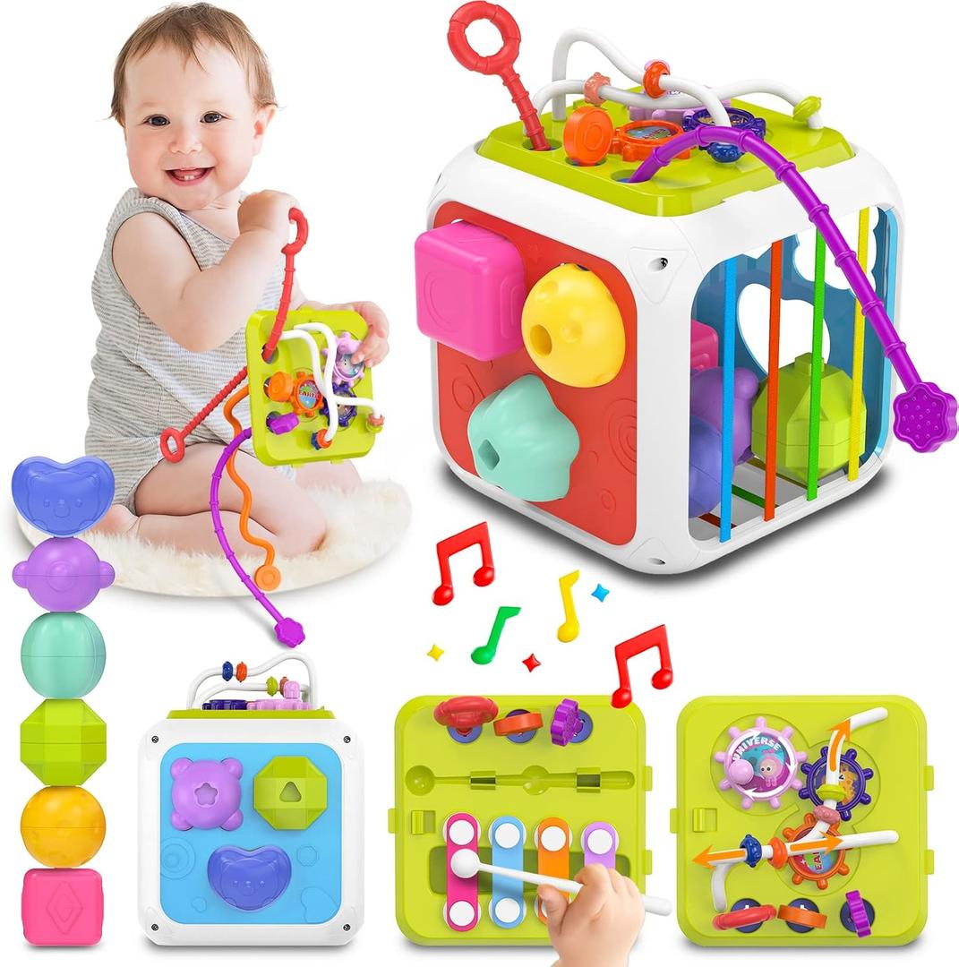 Montessori Toys for 1 Year Old Girls Boys, Baby Sorter Learning Sensory Activity Cube, 1 Year Old Girl Boy Birthday Gifts, Baby Toys 12+ Months