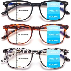 Progressive Multifocal Anti Blue Light Reading Glasses for Women and Men Fashion Eyeglasses Frame (Multicolor-c1)