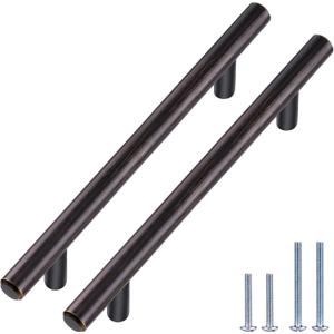 10 Pack Bronze Solid Cabinet Handles Drawer Pulls, 7.38-inch/187mm Length (5-inch Hole Center) Door Handle (1/2-inch Diameter) Kitchen Stainless Steel Cabinet Hardware Handle, Oil-Rubbed Bronze