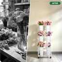 Flower Display Stand With 6 Buckets,Flower Bar with Wheels,Flower Cart Display Stand for Florist Garden Wedding Home Decor (White)