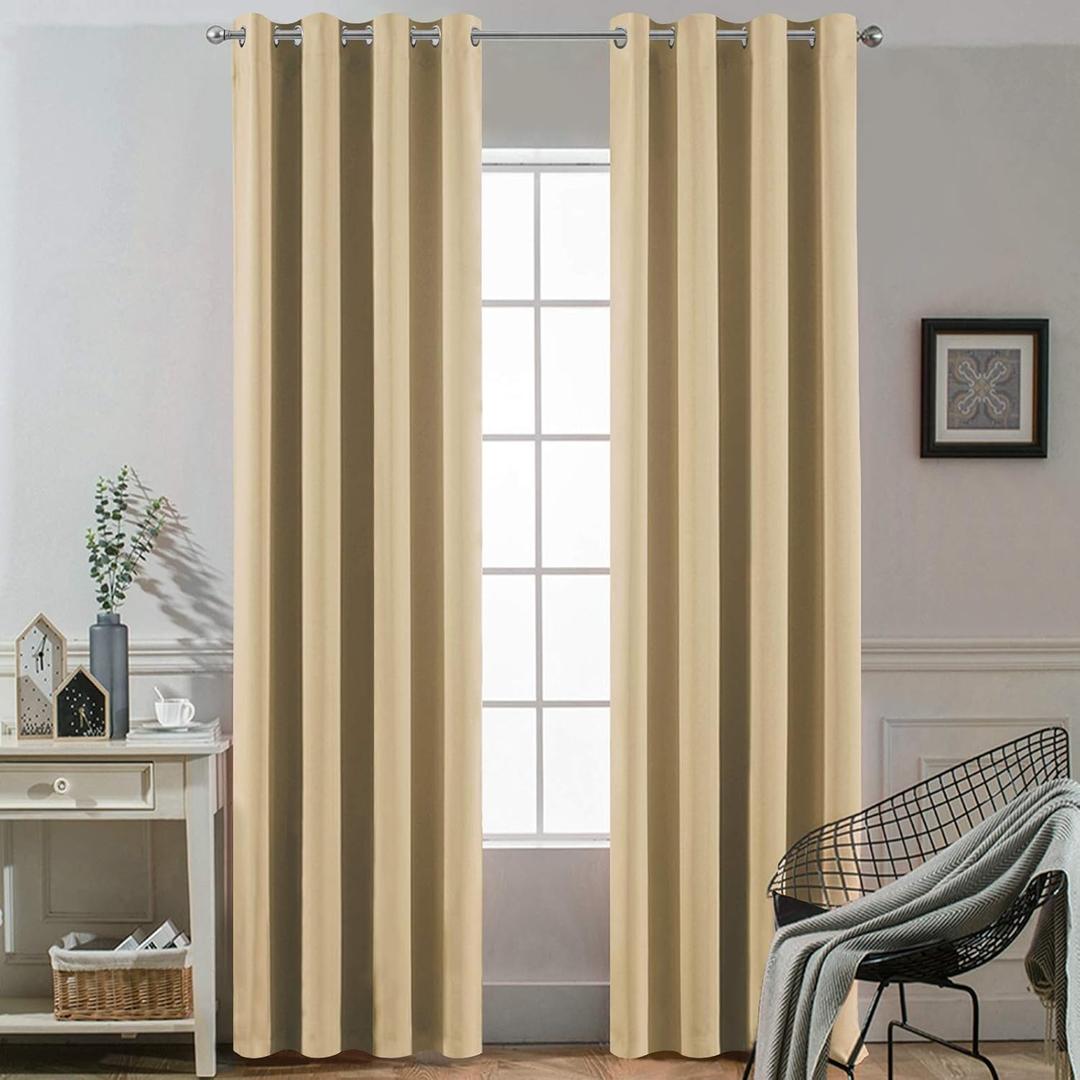 Yakamok Beige Blackout Curtains 84 Inches Length Thermal Insulated Light Blocking Room Darkening Window Treatment Curtain Drapes with Grommet for Bedroom Living Room (2 Panels, W52 x L84Beige)