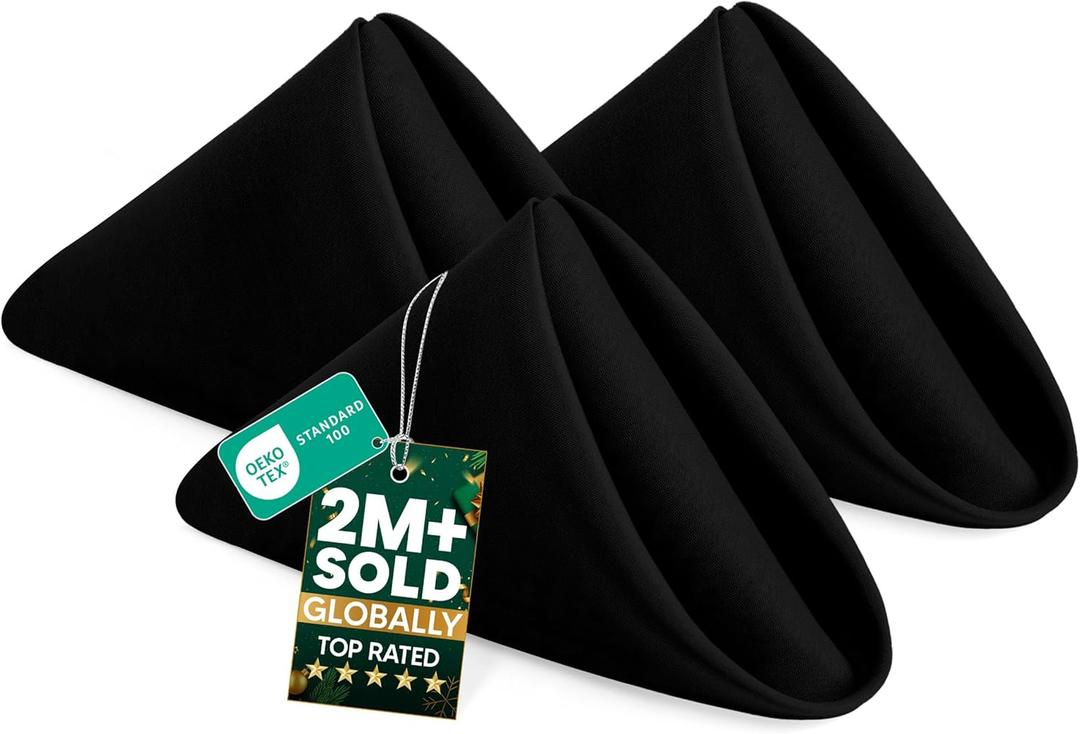 Utopia Home Black Cloth Napkins (12 Pack, 20x20 Inches), Ideal Dinner Napkins for Party, Wedding and Lunch/Dinner