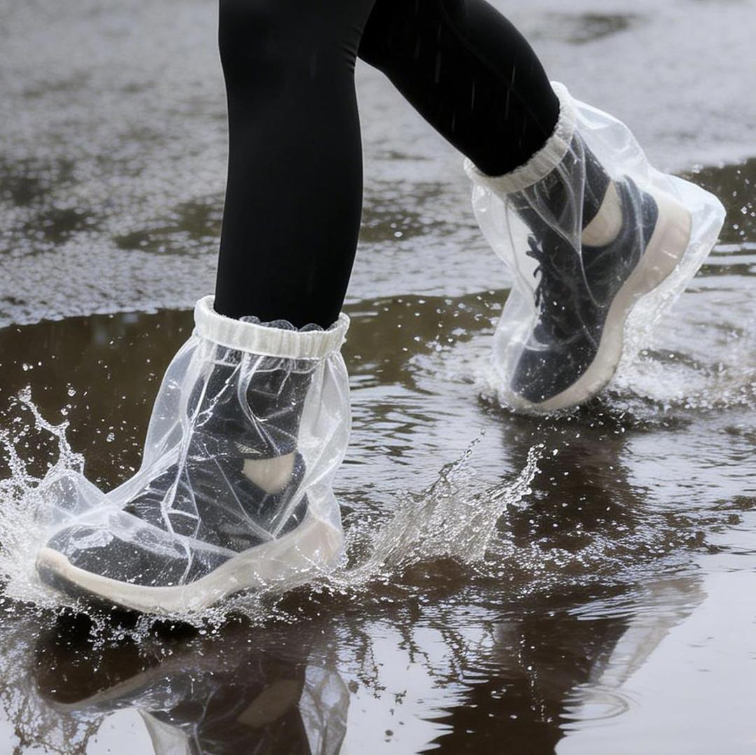 2 x Heavy-Duty Waterproof Non-Slip Shoe Covers, 10 Pairs Disposable Rain Covers with Wide Elastic Band & Anti-Slip Stickers for Men & Women, One-Size Shoe Covers for Indoor and Outdoor Use