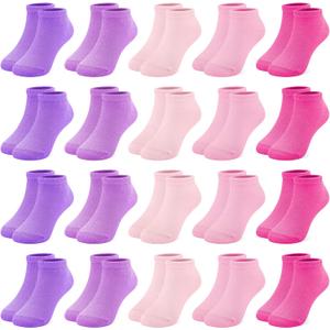 ZERULETS Toddler Girls Socks, 20 Pairs Ankle Low Cut Short Soft Socks for Girls Kids Children Aged 7-10