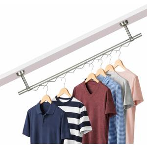 Ceiling Mounted Closet Rod, Stainless Steel Hanging Rod for Clothes, Adjustable Overhead Clothes Rail for Closet, Bedroom and Laundry Room
