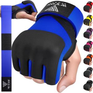 WYOX Gel Boxing Hand Wraps Inner Gloves for Men & Women, 80cm Quick Wrist Straps, Padded Knuckle Protection for Muay Thai Kickboxing, Hand Wraps for Boxing & Martial Arts (Blue)