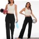 Yoga Cargo Pants Women Wide Leg Pants with Pockets High Waist Stretch Dress Casual Business Work Travel Pants (Black), Small