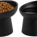Ceramic Raised Cat Bowls, Elevated Tilted Cat Food and Water Bowls Set, Porcelain Stress Free Pet Feeder Dish for Cats and Small Dogs, Dishwasher and Microwave Safe, Set of 2(Black)