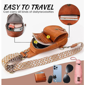 KlaOYer Sling Leather Bags For Women Crossbody Small Fanny Pack Purses Chest Bags With Guitar Strap For Gril Lady