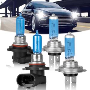 Fit for Hyundai Elantra 2014 2015 2016 (with Projector) 2017 2018 2019 2020 High Performance Halogen Headlight Bulbs,9005 H7 Hi/Low Beam combo,Ultra Bright,plug and play,5000K White,4 Pack