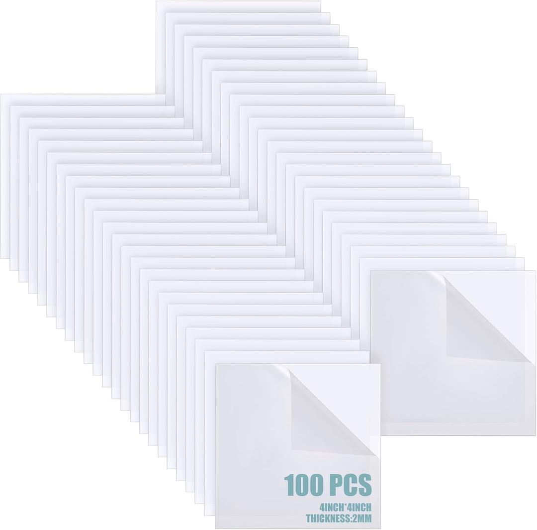 Pangda 100 Pcs 4'' x 4'' Clear Cast Acrylic Squares Plastic Sheets Square Transparent Panel Signs with Protective Paper for DIY Projects Photo Frame Display Craft(0.08'' Thick)