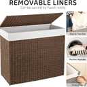 OIAHOMY Large Laundry Hamper with Lid, 35.7 Gal (140L) Wicker Hamper with Removable Liner Bag, Handwoven Clothes Basket with Handles, Foldable Paper Rope Basket for Laundry Room, Bedroom-Brown
