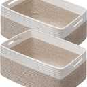 UBBCARE 2 Pack Large Woven Storage Baskets for Organizing, Clothes/Towel/Sweater Organizer for Closet, Storage Baskets Bins for Shelves, Blanket Basket, 17''Lx13''Wx7.5''H, Light Brown/White