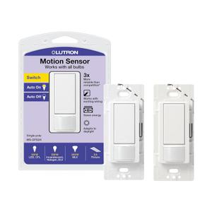 Lutron Maestro Motion Sensor Light Switch, for Bathroom, Garage, Laundry Room, and Closet, for Any Bulbs, Occupancy and Vacancy Sensor, Single-Pole Only, No Neutral Req, MS-OPS2H-2-WH, White (2 Pack)