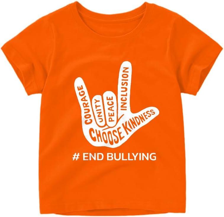 Unity Day Anti Bullying Orange Shirt Children Be Kind T-Shirt Gesture Inspirational Letter Quotes Pattern Children Tee Top (Orange)