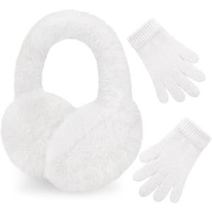 YSense Ear Muffs for Winter Women Foldable Fluffy Cute Earmuffs Cold Weather Ear Warmers Faux Fur Adjustable Headband (Bone White)