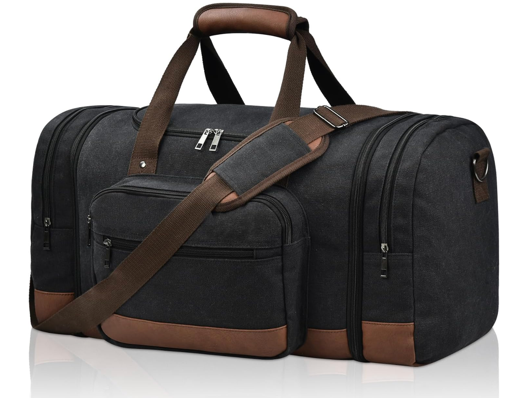 Litvyak Duffle Bag for Travel, 50L Canvas Travel Duffel Bags Overnight Weekend Gym Carry On Luggage Bag for Men & Women(Black)