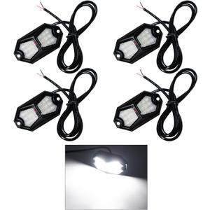Led Rock Lights White 4 Pods 18LEDs 210 Degree Wide Angle IP68 Waterproof Aluminum Housing Underglow Underbody Lights 12v 24V for Truck UTV ATV Camper (4 Pods)