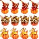 Leinuosen 12 Pcs Fake Pumpkin Centerpiece for Table 6 Inch Pumpkins with Maple Sunflower Berry Decorative Pumpkins Artificial Foam Pumpkin for Fall Harvest Halloween Thanksgiving Table Decoration