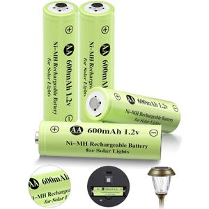 Ni-MH Rechargeable AA Batteries, AA 600mAh 1.2V Solar Batteries for Garden Landscaping Outdoor Solar Lights, String Lights, Pathway Lights (4 Pack) Ni-MH Rechargeable AA Batteries, AA 600mAh 1.2V Solar Batteries for Garden Landscaping Outdoor Solar Lights, String Lights, Pathway Lights (4 Pack)