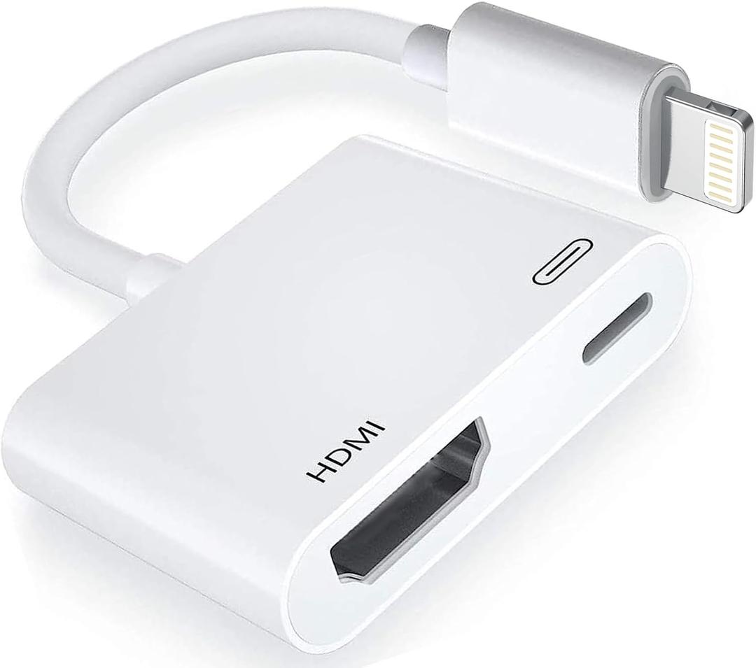 [Apple MFi Certified] Lightning to HDMI Adapter, No Power Needed 1080P Video & Audio Sync Screen Converter with Lightning Charging Port, iPhone to HDMI Adapter Compatible with iOS (White)