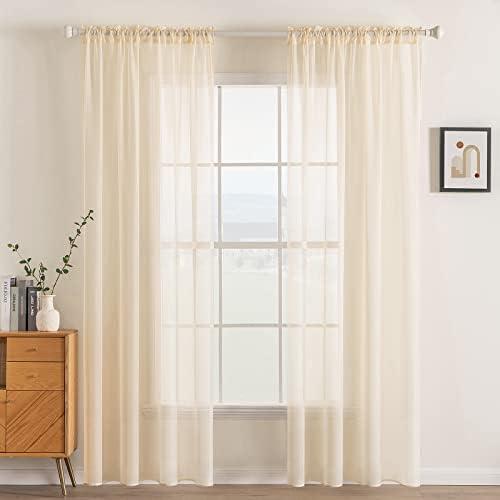 MIULEE 2 Panels Solid Color Sheer Window Curtains Elegant Window Voile Panels/Drapes/Treatment for Bedroom Living Room (54 X 84 Inches Cream Beige)