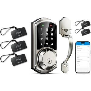 Veise VE06-H Smart Front Door Lock Set, App Control Keyless Entry Deadbolt with Lever Handle with VK01 IC Cards