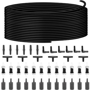 Aquarium air Pump Accessories Set-9.84/26.25/101.71 feet Aquarium Airline tubing Hose,Check valves,air Stones and connectors of I,L,T Shape (101.71feet Hose 12stone 12check Valve 18connector)
