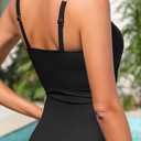 Tummy Control Tankini Top for Women - Ruched Slimming Swim Top Only Double Straps Modest Bathing Suit Top No Bottom (Black, L)