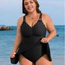Charmo Plus Size Swimsuit for Women Swim Dress Scalloped One Piece Tummy Control Bathing Suit Ruched Swim Suits 2026 (Black, XXL)