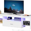 HOOBRO LED TV Stand with Power Outlets to 65 inch TV, Gaming Entertainment Center with Glass Shelves and Large Drawer, Modern Media TV Console Table for Living Room Bedroom, White WT14UDDS01, 55.1 Inch