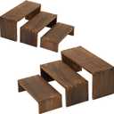 3-Tier Wood Display Riser 2 Set, Tiered Display Stand for Food, Kitchen, Desk & Party - Solid Pine Wooden Shelf & Organizer for Plants, Collectibles, Office (9.5/8.5/7.5 In) (Carbonized)