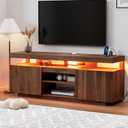 HOMMPA 75 Inch LED TV Stand, Modern Tall Entertainment Center with Power Outlets for Living Room, Bedroom, Walnut TV Console with Storage, Gaming Media Cabinet for 75/70/65/55 Inch TVs