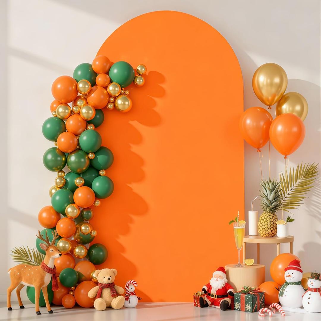 7.2FT Orange Arch Backdrop Cover - Polyester Fitted Wedding Arch Stand Covers Round Top Chiara Arch Backdrop Cover for Birthday Party Banquet Photo Background Decoration