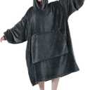 Easy-Going Oversized Flannel Wearable Blanket Hoodie for Adults, One Size Fits All (Lao_dark Gray)