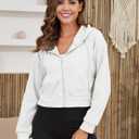 Yimoon Cropped Hoodie Women Zip Up Crop Hoodie Waffle Knit Sweatshirt Jackets (White, XL)