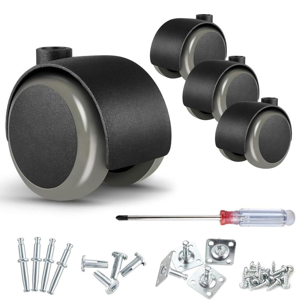 2 inch Caster Wheels (casters Set of 4) 5/16 inch Valve stem and Rotating top Plate Installation Options,heavy duty casters Total Load Capacity 1000LBS, Replaceable wheels for furniture (Grey)