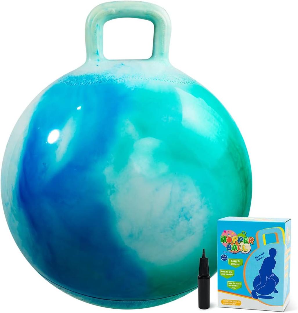 U&C Planet Hopper Ball 18 inches Bouncy Ball with Handle for Kids Age 3-6 Hoppity Hop Sit and Bounce Jumping Hopping with Pump and Gift Box Great Gift for Birthday Christmas, Clouds