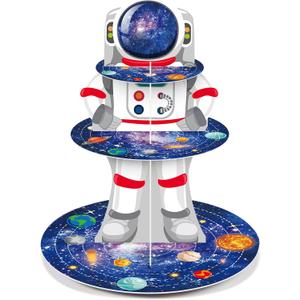 Zopeal Space Astronaut Cupcake Stand Space Themed Birthday Party Decorations 3 Tier Planet Cupcake Holder Cake Stand Decorations Galaxy Spaceman Dessert Tower for Space Shower Party Supplies