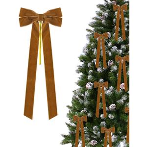 2 x 12 Pcs Velvet Bows for Christmas Tree -5.2 X 10.2 Inch Vintage Ribbon Bows Ornaments for Tree Garland Wreath, Gift Wrapping, Xmas Decorations, Brown
